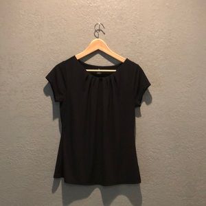 Black pleated short sleeve blouse